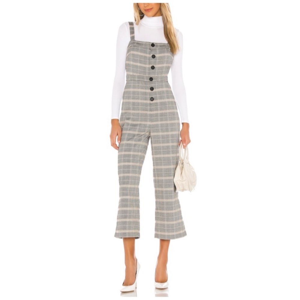 WOMENS WILLA CHECKED BUTTON FRONT CROPPED JUMPSUIT - Picture 3 of 15